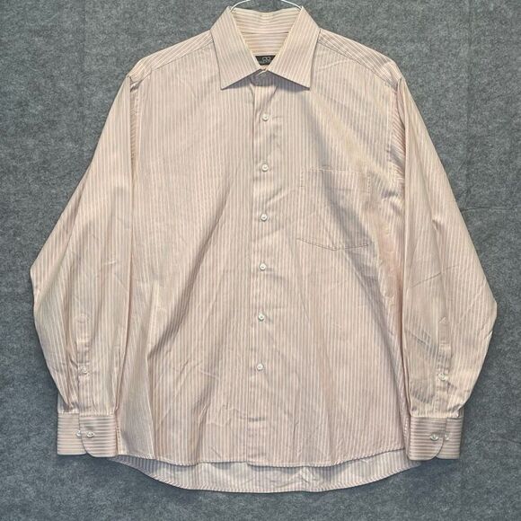 VALENTINO Dress Shirt Men's Large Pink Pinstriped Pocket Long Sleeve Button Up - Picture 1 of 11
